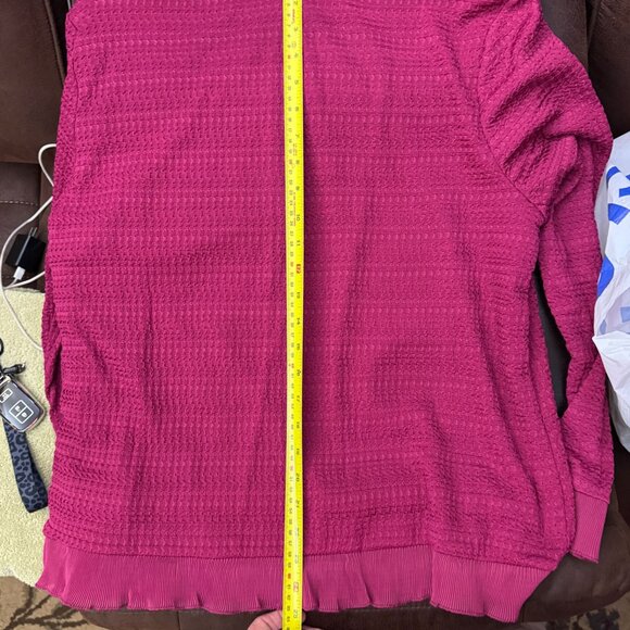 Calligraphie Waffle Textured Blouse XL Fuchsia Crinkle Hem Keyhole Button Back - Picture 10 of 10